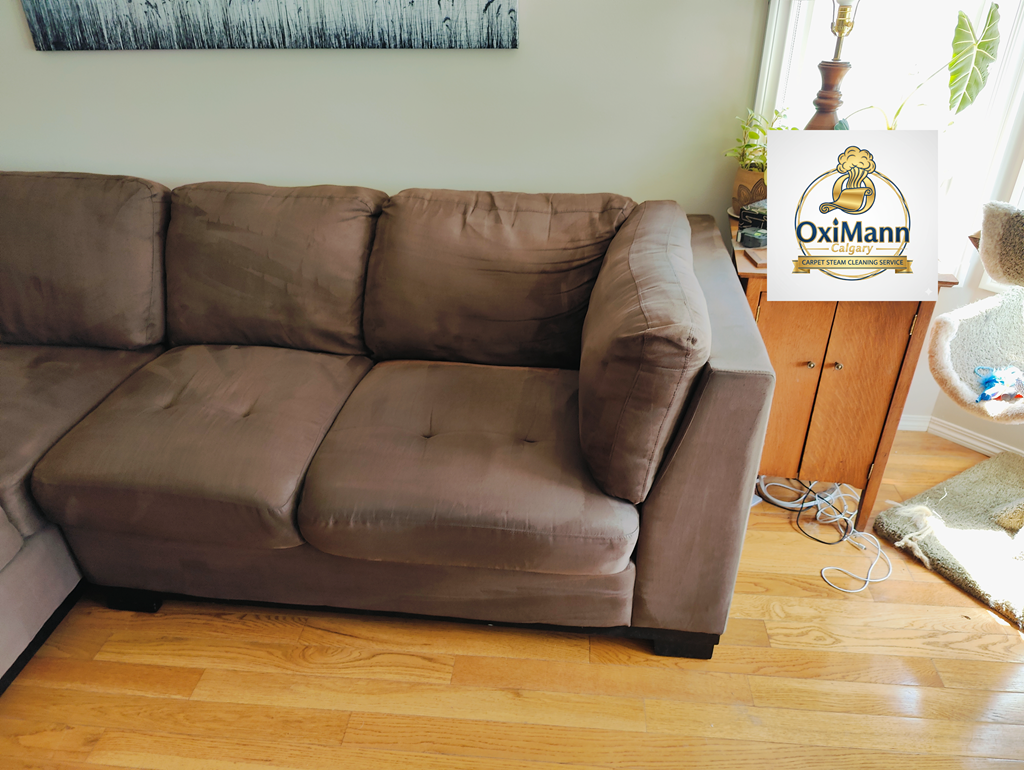 After photo micro-fibre furniture cleaning Calgary SW