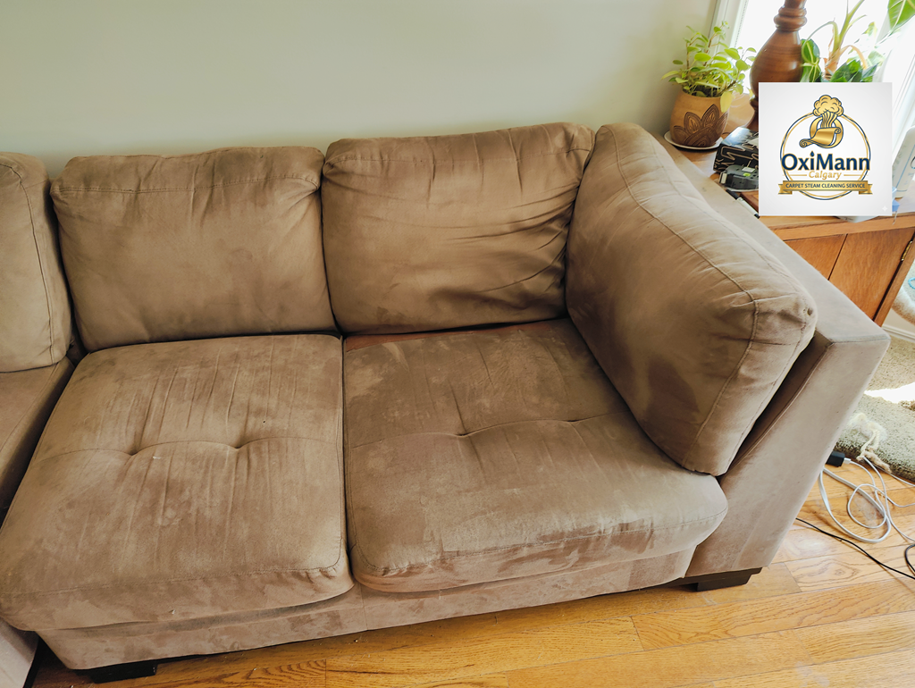 before photo micro-fibre furniture cleaning Calgary SW